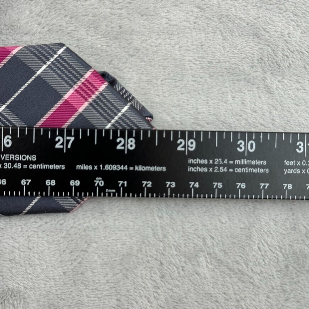 J.Ferrer Tie Grey Pink Striped Plaid Polyester 3"x57" Wedding Formal Business JF - Picture 4 of 5